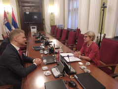 5 October 2022 The Chairman of the Foreign Affairs Committee Borko Stefanovic in meeting with the Belgian Ambassador in Belgrade Cathy Buggenhout